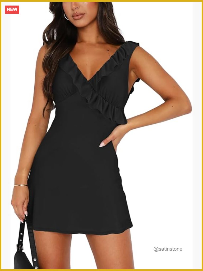 Sexy V Neck Sleeveless Backless Ruffle Mini Bodycon Party Dress
